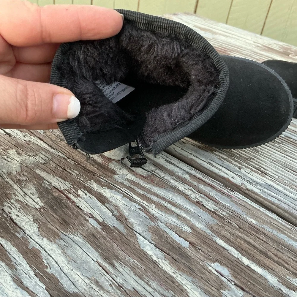 Kids Black Suede Ankle Winter Boots